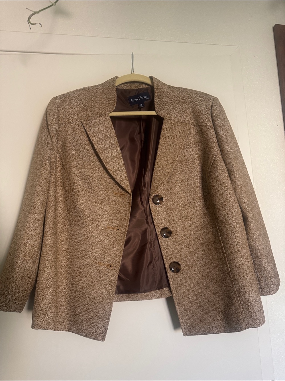 Evan Picone Golden Beige Tweed Blazer with Brown Lining sz 18 New